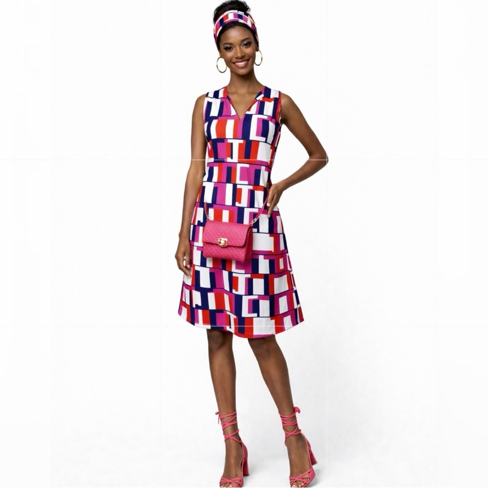 Jude Connally Beth JC Blocks Pink Sleeveless Geometric Shift Dress XS💛